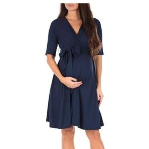 Navy Blue Half Sleeve Maternity Dress